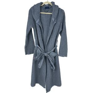 Onsen Waffle Weave Supima Cotton Hooded Spa Robe Blue Medium Luxury Bathrobe
